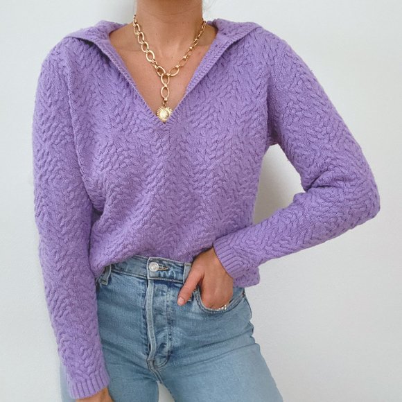 Lavender Chunky Knit Polo Sweater - Picture 2 of 7